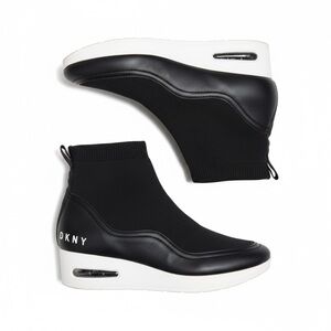 DKNY | Black Women's Slip-On High Top Sock Sneakers Shoes With White Sole
